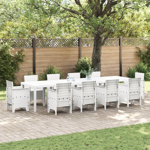 Gartentisch Weiß 350x100x73 cm Poly Rattan, Gartentische DesignMöbel Neu