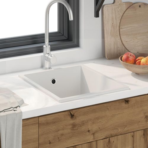 Küchenspüle mit Überlaufloch aus weißem Granit, Spülen DesignMöbel Neu