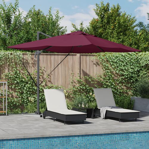 Freischwingender Roma Sonnenschirm mit LEDs Bordeaux Rot 352x251x265 cm Aluminium, Markisen DesignMöbel Neu