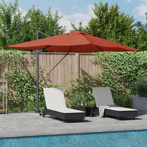 Freischwingender Roma Sonnenschirm mit LEDs Terrakotta 352x251x265 cm Aluminium, Markisen DesignMöbel Neu