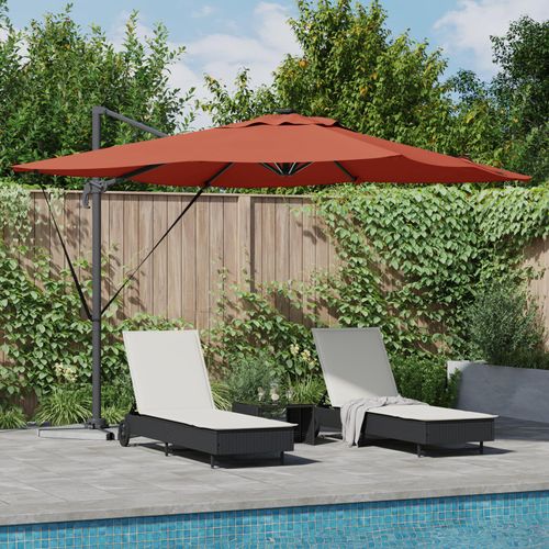 Freischwingender Roma Sonnenschirm mit LEDs Terrakotta 286x285x270 cm Aluminium, Markisen DesignMöbel Neu
