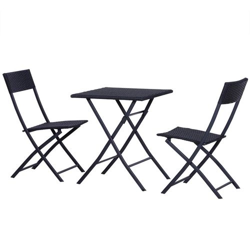 Gartenlounge-Set Polyrattan Bistroset Gartenmöbel Set für 2 Personen Balkon & Terrasse Schwarz