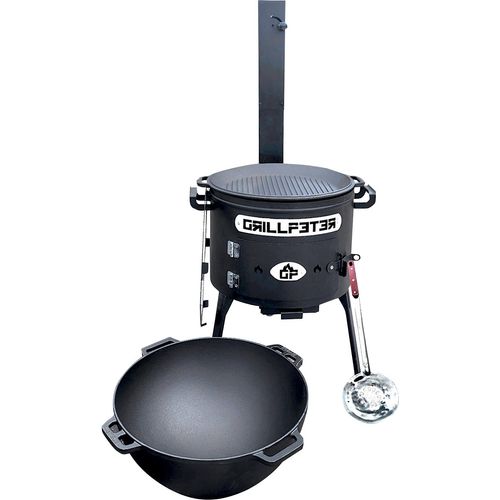 Utschak Set Asamat mit Kazan 15 Liter Gusseisen Grilldeckel Schöpflöffel