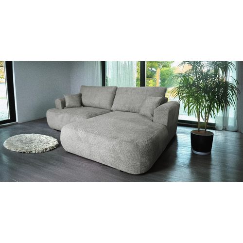 Ecksofa Berlin Duo 255x165 mit schlaffunktion bettkasten Grau Boucle Abriamo 07 Rechts