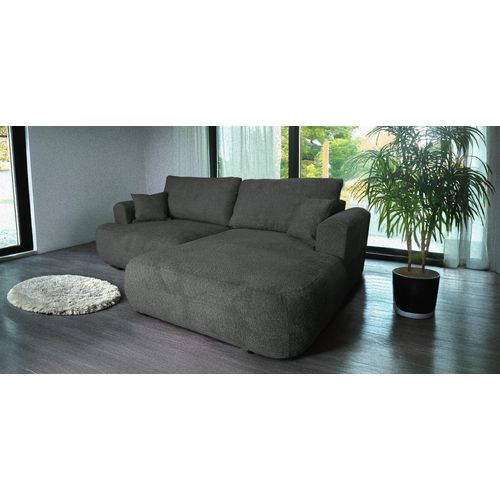 Ecksofa Berlin Duo 255x165 mit schlaffunktion bettkasten Dunkelgrau Boucle Abriamo 08 Rechts