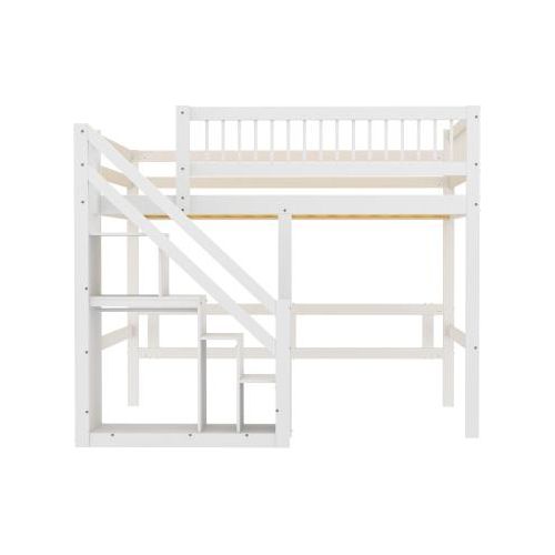 Kinderbett 140x200 cm Weiss Ohne Matratze Jugendbett Massivholzbett Mit Lagerraum Treppe Stauschrank Hohes Gelaender