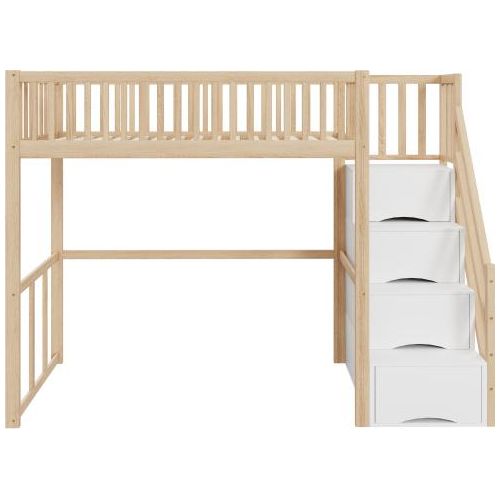 Hochbett 90x200 cm Ohne Matratze Jugendbett Holzbett Kiefernholz Bettgestell Mit Sicherheits Aufbewahrungsleiter Holzfarbe Kinderbett