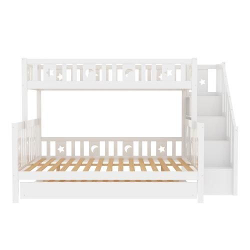 Kinderbett 90x200/140x200 cm ohne Matratze Etagenbett Massivholz Mit Sicherheitstreppe Rollbett Lattenrost Weiss