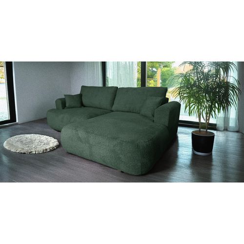 Ecksofa Berlin Duo 255x165 mit schlaffunktion bettkasten Grün Boucle Abriamo 09 Rechts