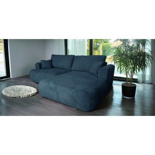 Ecksofa Berlin Duo 255x165 mit schlaffunktion bettkasten Blau Boucle Abriamo 14 Rechts
