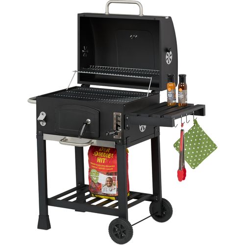 relaxdays Holzkohlegrill Grillwagen mit Deckel
