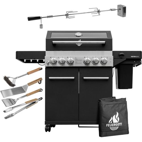 Feuergott Gas-Grillstation Hektor 4B-S All Inclusive mit Abdeckhaube, Drehspieß und 4-teiligem Grillbesteck