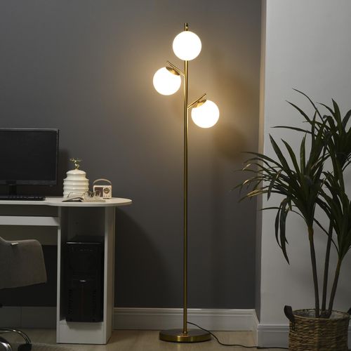 Stehleuchte,40 W Standlampe mit 3 E27 Fassungen, Standleuchte mit 3 Lampenschirmen aus Glas, für Wohnzimmer, Metall, exkl. Glühbirne, Silber