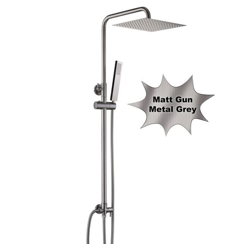 JOHO Edelstahl Duschset ohne Armatur, Regendusche Duschsystem mit Duschkopf, Duschstange, Duschschlauch, Kopfbrause Eckig 20x20cm Gunmetal Grau