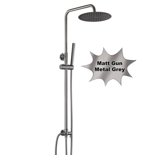 JOHO Edelstahl Duschset ohne Armatur, Regendusche Duschsystem mit Duschkopf, Duschstange, Duschschlauch, Kopfbrause D20cm Gunmetal Grau