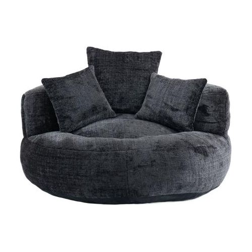 Lazy Sofa Lounger 108x108x52 cm Hoher Ruecken 3 Kissen Erwachsene Indoor Outdoor Sitzsack Stuhl Gaming Sofa Stuhl SchwarzChenille Schlafzimmer Buero