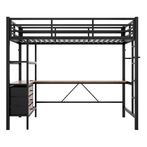 Hochbett Schwarz 90x200 cm Ohne Matratze Mit LED Leuchten Schreibtisch USB 3 Schubladen Gelaender Treppe Einzelbett Jugendbett Gaestebett Kinderbett