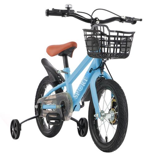 14‘’ Kinderfahrrad für ab 2-5 Jahre,Fahrrad Kinderrad mit Stützräder & Korb,Tretfahrrad Fahrrad für Schulung Outdoor Reiten,Höhenverstellbarer (Blau)