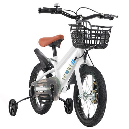 16‘’ Kinderfahrrad für ab 2-5 Jahre,Fahrrad Kinderrad mit Stützräder & Korb,Tretfahrrad Fahrrad für Schulung Outdoor Reiten,Höhenverstellbarer (Weiß)