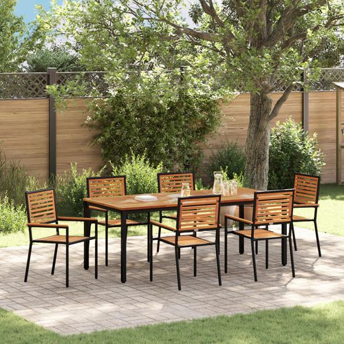 Möbel 7-teiliges Gartenset Schwarz Poly Rattan Akazie - Gartenmöbelset Balkonmöbel Gartenstühle Neu2025 635965