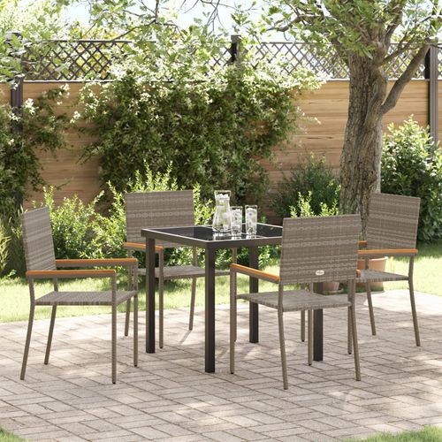 Eleganten-Stil 5-teiliges Garten Essset Grau Poly Rattan - Gartenmöbelset Balkonmöbel Gartenstühle DE578509