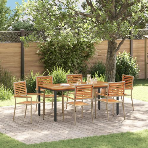 Eleganten-Stil 7-teilige Garten Essgruppe Beige Poly Rattan Akazie - Gartenmöbelset Balkonmöbel Gartenstühle DE158297