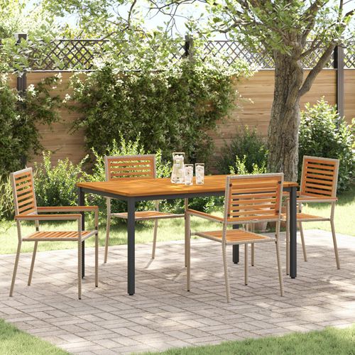 Langlebige 5-teiliges Garten-Essset Beige Poly Rattan Akazie - Gartenmöbelset Balkonmöbel Gartenstühle Möbel295158