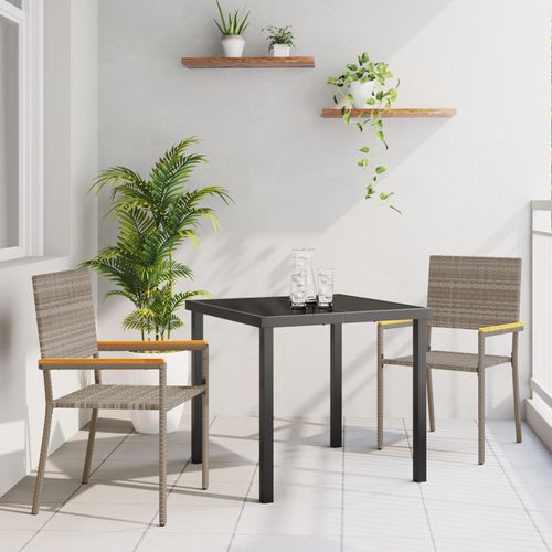 Eleganten-Stil 3-teilige Garten Essgruppe Grau Poly Rattan - Gartenmöbelset Balkonmöbel Gartenstühle DE417221