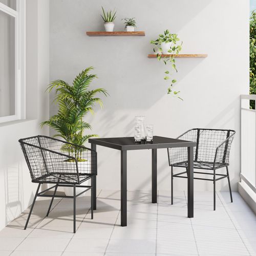 Eleganten-Stil 3-teiliges Garten-Essenset Schwarz Poly Rattan - Gartenmöbelset Balkonmöbel Gartenstühle DE124725