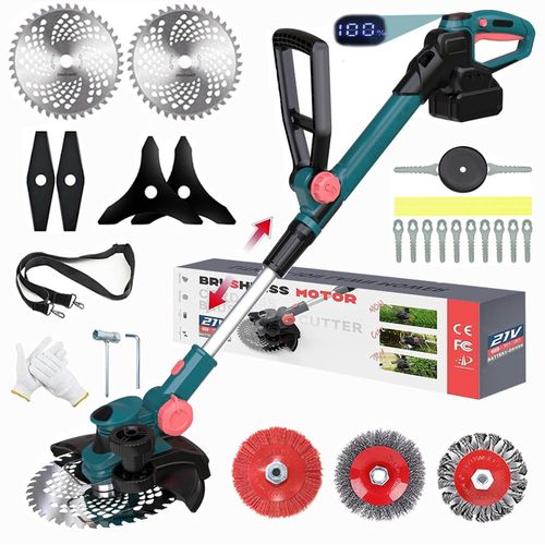Akku Rasentrimmer kompatibel mit 18V Makita Akkus (ohne Akku & Ladegerät), 6 Klingentypen Rasentrimmer mit Fugenbürste, Unkrautbürste, Drahtbürste