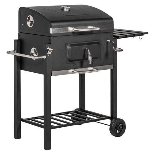 Grillwagen Holzkohlegrill BBQ Standgrill Edelstahl Schwarz 113x65x108cm für Garten & Terrasse