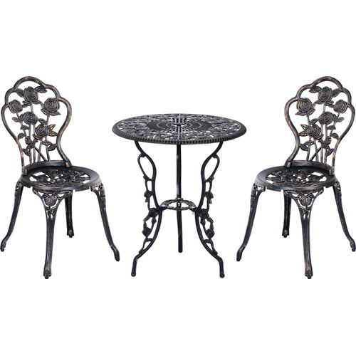 Gartenmöbel Set für 2 Personen, Gartenset Sitzgruppe Balkonmöbel Garnitur mit Tisch & Stuhl in Bronze, Bronze, Metall, 3