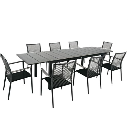 Gartenmöbel-Set BASITA 8 Personen – wetterfest, langlebig, Holzoptik – Grau
