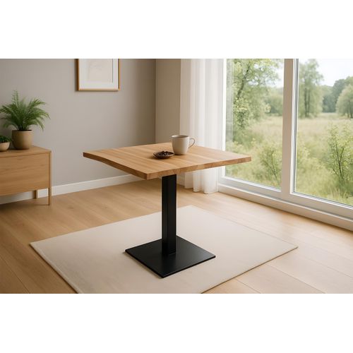 Bistrotisch Baumkante massiv 80 x 80 cm Akazie Naturfarben schwarz Säulengestell Iris