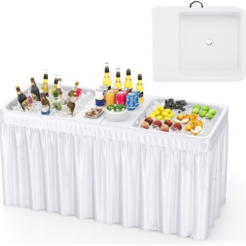 COSTWAY Campingtisch klappbar mit Doppelbecken, Schürze & Ablaufschlauch, Eiskühltisch 150 x 60cm, Gartentisch, Picknicktisch Klapptisch tragbar