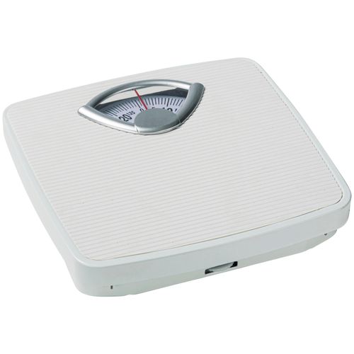 Personenwaage WENKO, weiß, B:28cm H:4,5cm T:26,5cm, Metall, Kunststoff, Personenwaagen, analoge Körperwaage bis 130 kg