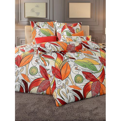 Bettwäsche WÄSCHEPUR Gr. 3, orange (weiß, orange, bedruckt), B/L: 155cm x 220cm, 2-teilige Garnitur St., 2-teilige Garnitur St., Feinbiber, B/L: 80cm x 80cm, Feinbiber, 100% Baumwolle, Bettwäsche