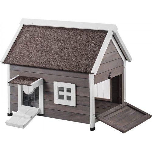 Katzenhaus Katzenhöhle aus Holz - Outdoor Katzenhütte mit Asphaltdach - 560x770x670 mm - Haustierunterkunft für Katzen