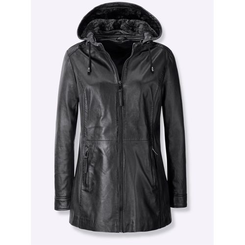 Lederjacke INSPIRATIONEN, Damen, Gr. 54, schwarz, 100% Lammnappaleder, Fellimitat:100% Polyester, unifarben, Langarm, Jacken