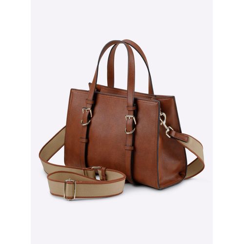 Umhängetasche HEINE, Damen, Gr. B/H/T: 30cm x 22cm x 12cm, braun (cognac), Viskosemischung, Baumwollmischung, Metall, unifarben, Taschen