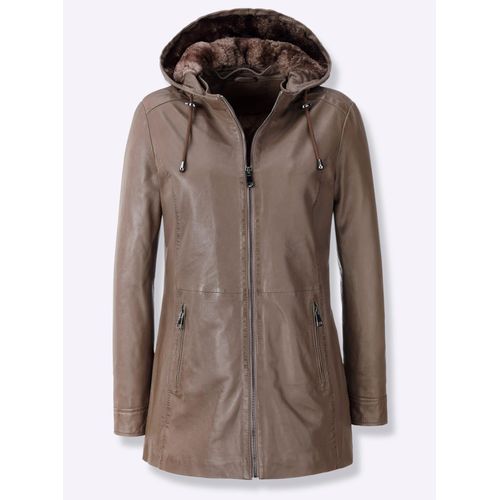 Lederjacke INSPIRATIONEN, Damen, Gr. 36, grau (taupe), 100% Lammnappaleder, Fellimitat:100% Polyester, unifarben, Langarm, Jacken