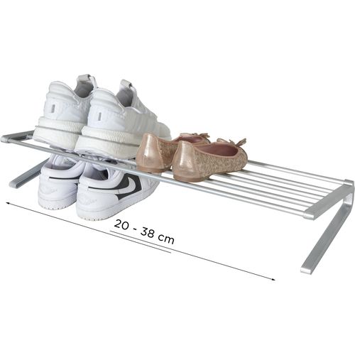 Schuhregal RUCO, silber (alu, silber), Aluminium, Regale, Schuhstapler, breitenverstellbar, für bis zu 6 Paar Schuhe, Aluminium