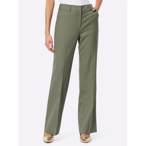 Bügelfaltenhose CREATION L, Damen, Gr. 26, Kurzgrößen, grün (khaki), 40% Wolle, 32% Polyester, 25% Viskose, 3% Elasthan, unifarben, Hosen