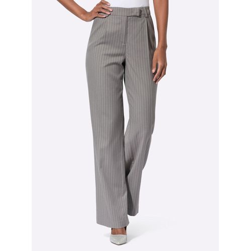 Anzughose CREATION L, Damen, Gr. 25, Kurzgrößen, grau (grau, ecru, gestreift), 45% Polyester, 41% Viskose, 11% Wolle, 3% Elasthan, gemustert, gestreift, Hosen