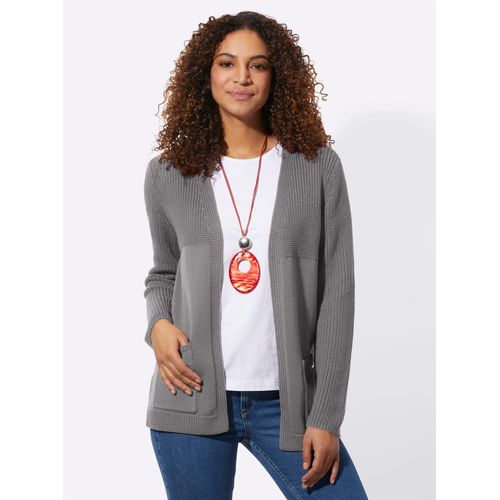 Strickjacke CASUAL LOOKS, Damen, Gr. 52, grau, 50% Baumwolle, 50% Polyacryl, unifarben, Langarm, Strickjacken
