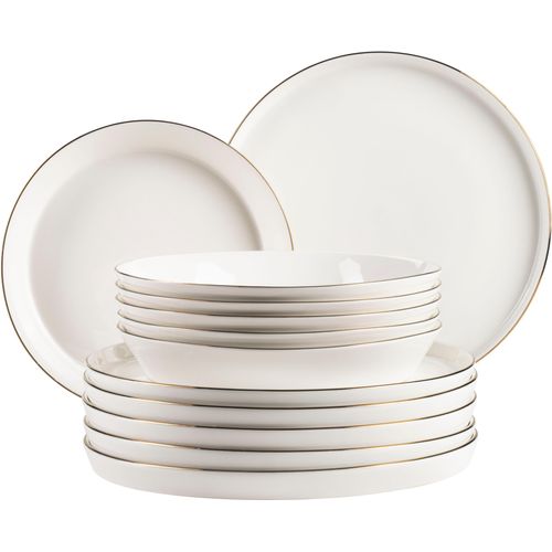 Tafelservice MÄSER "SITA, aus Porzellan", gold (weiß, goldfarben), 12 tlg., Porzellan, Geschirr-Sets, Geschirr-Set, Service