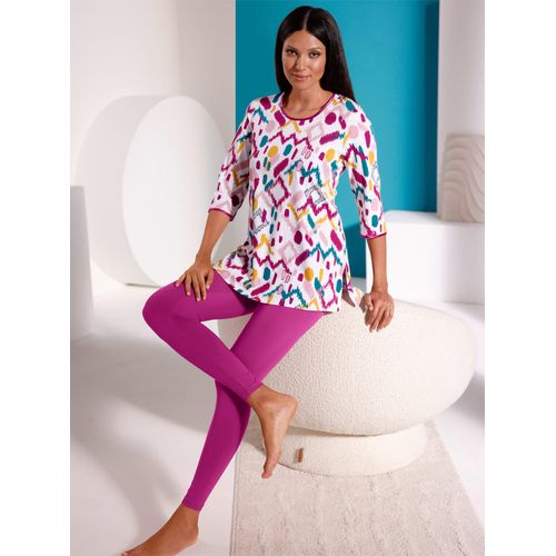 Schlafanzug WÄSCHEPUR, Damen, Gr. 36/38, pink (ecru, magenta, bedruckt), OT 50% BW 50% VIS;rnUT 48% BW 48% VIS 4% EA% 2 Teile mit untersch. Material, 50% Baumwolle, 50% Viskose, Unterteil:48% Baumwolle, 4% Elasthan, 48% Viskose, Homewear-Sets