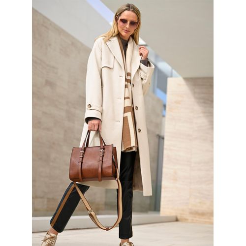 Wintermantel HEINE, Damen, Gr. 44, beige (champagner), 60% Polyester, 20% Viskose, 20% Polyacryl, unifarben, unifarben mit Farbeinsatz, unifarben mit Farbeinsätzen, Mäntel