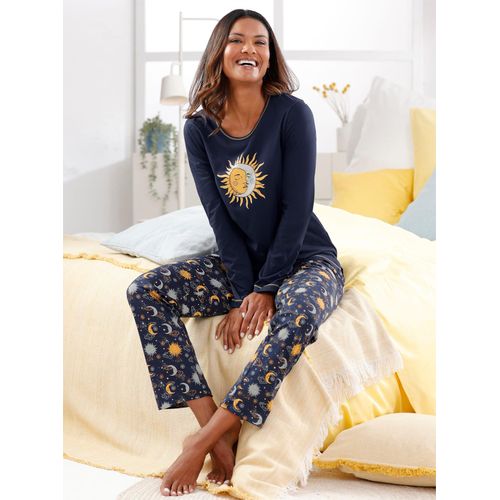 Schlafanzug WÄSCHEPUR, Damen, Gr. 48/50, bunt (marine, ocker, bedruckt), 50% Baumwolle, 50% Modal, Homewear-Sets