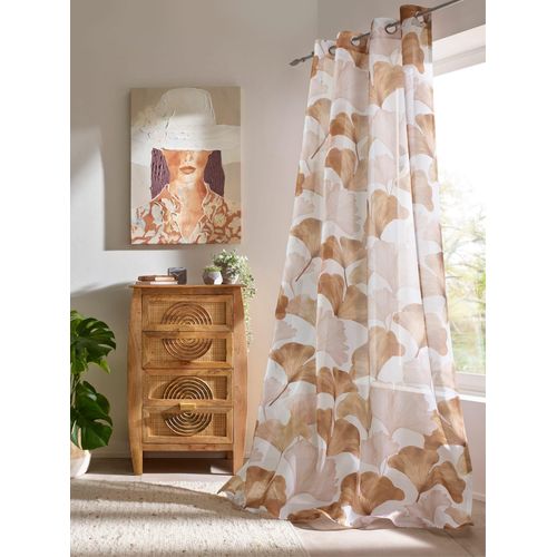 Gardine HEINE HOME Gr. 3, braun (weiß, braun), B:140cm H:225cm, Polyester, Gardinen
